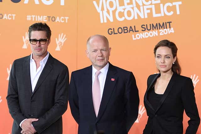 Brad Pitt (left) with William Hague (middle) and Angelina Jolie (right)