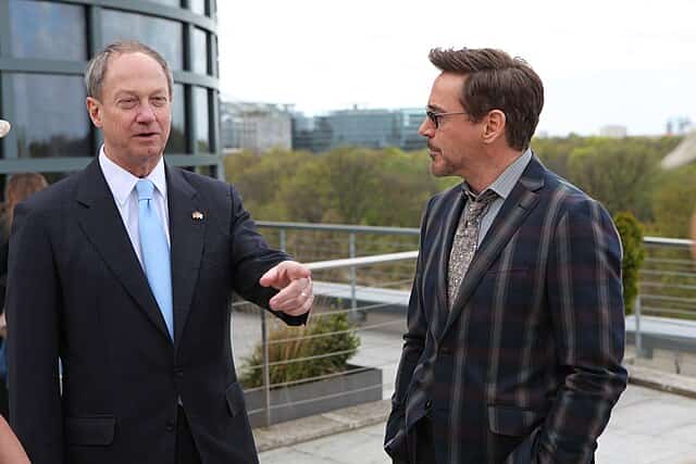 Ambassador John B. Emerson (left) with Robert Downey, Jr.(right)